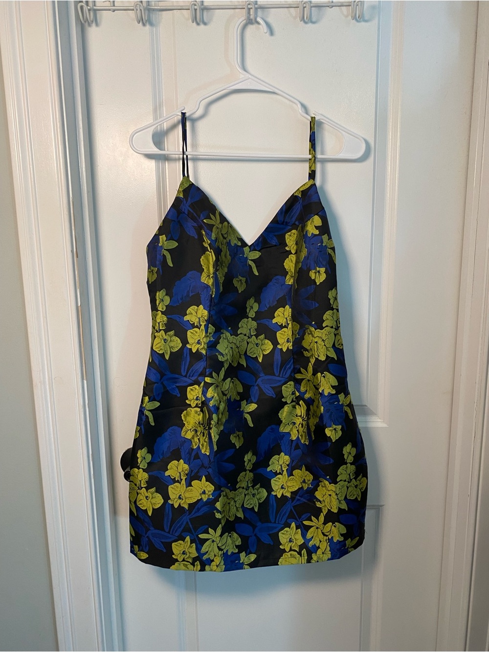 Lulu's Black Slip Dress with Blue and Lime Floral Print